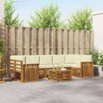 Seturi de canapele 8 pcs Natural și Crem Lemn Solid de Acacia GartenMobel Dekor