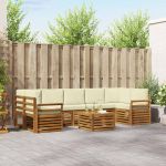Seturi de canapele 8 pcs Natural și Crem Lemn Solid de Acacia GartenMobel Dekor