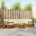 Seturi de canapele 8 pcs Natural și Crem Lemn Solid de Acacia GartenMobel Dekor