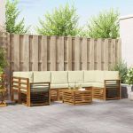 Seturi de canapele 8 pcs Natural și Crem Lemn Solid de Acacia GartenMobel Dekor