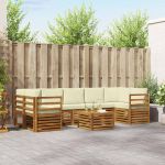Seturi de canapele 8 pcs Natural și Crem Lemn Solid de Acacia GartenMobel Dekor