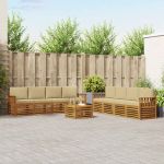 Seturi de canapele 9 pcs Natural și Bej Lemn Solid de Acacia GartenMobel Dekor