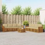 Seturi de canapele 9 pcs Natural și Bej Lemn Solid de Acacia GartenMobel Dekor