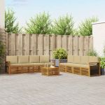 Seturi de canapele 9 pcs Natural și Bej Lemn Solid de Acacia GartenMobel Dekor