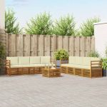 Seturi de canapele 9 pcs Natural și Crem Lemn Solid de Acacia GartenMobel Dekor