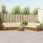 Seturi de canapele 9 pcs Natural și Crem Lemn Solid de Acacia GartenMobel Dekor