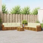 Seturi de canapele 9 pcs Natural și Crem Lemn Solid de Acacia GartenMobel Dekor