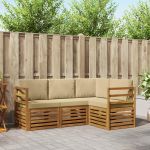 Seturi de canapele 4 pcs Natural și Bej Lemn Solid de Acacia GartenMobel Dekor