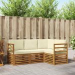 Seturi de canapele 4 pcs Natural și Crem Lemn Solid de Acacia GartenMobel Dekor