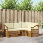 Seturi de canapele 4 pcs Natural și Crem Lemn Solid de Acacia GartenMobel Dekor