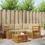 Seturi de canapele 5 pcs Natural și Bej Lemn Solid de Acacia GartenMobel Dekor