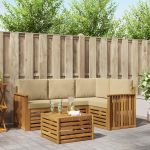 Seturi de canapele 5 pcs Natural și Bej Lemn Solid de Acacia GartenMobel Dekor