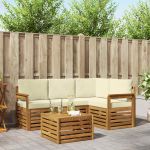 Seturi de canapele 5 pcs Natural și Crem Lemn Solid de Acacia GartenMobel Dekor