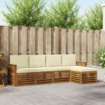 Seturi de canapele 5 pcs Natural și Crem Lemn Solid de Acacia GartenMobel Dekor