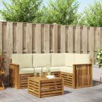 Seturi de mobilier cu pernă 5 pcs Natural și Crem Lemn compozit GartenMobel Dekor