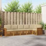 Seturi de canapele 6 pcs Natural și Bej Lemn Solid de Acacia GartenMobel Dekor