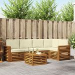 Seturi de canapele 6 pcs Natural și Crem Lemn Solid de Acacia GartenMobel Dekor
