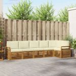 Seturi de canapele 6 pcs Natural și Crem Lemn Solid de Acacia GartenMobel Dekor
