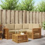 Seturi de mobilier cu pernă 5 pcs Natural și Bej Lemn compozit GartenMobel Dekor