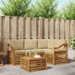 Seturi de mobilier cu pernă 5 pcs Natural și Bej Lemn compozit GartenMobel Dekor