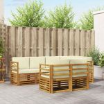 Seturi de canapele 7 pcs Natural și Crem Lemn Solid de Acacia GartenMobel Dekor