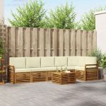 Seturi de canapele 7 pcs Natural și Crem Lemn Solid de Acacia GartenMobel Dekor