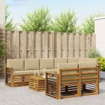 Seturi de canapele 9 pcs Natural și Bej Lemn Solid de Acacia GartenMobel Dekor