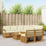 Seturi de canapele 9 pcs Natural și Crem Lemn Solid de Acacia GartenMobel Dekor