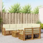 Seturi de canapele 9 pcs Natural și Crem Lemn Solid de Acacia GartenMobel Dekor