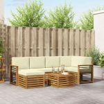 Seturi de canapele 7 pcs Natural și Crem Lemn Solid de Acacia GartenMobel Dekor