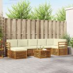 Seturi de canapele 8 pcs Natural și Crem Lemn Solid de Acacia GartenMobel Dekor