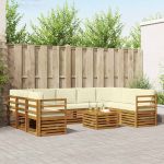 Seturi de canapele 10 pcs Natural și Crem Lemn Solid de Acacia GartenMobel Dekor
