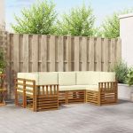 Seturi de canapele 6 pcs Natural și Crem Lemn Solid de Acacia GartenMobel Dekor