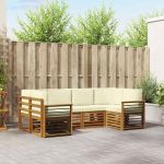Seturi de canapele 6 pcs Natural și Crem Lemn Solid de Acacia GartenMobel Dekor