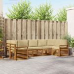 Seturi de canapele 7 pcs Natural și Bej Lemn Solid de Acacia GartenMobel Dekor