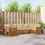 Seturi de canapele 7 pcs Natural și Bej Lemn Solid de Acacia GartenMobel Dekor