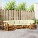 Seturi de canapele 7 pcs Natural și Crem Lemn Solid de Acacia GartenMobel Dekor