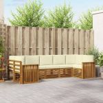 Seturi de canapele 7 pcs Natural și Crem Lemn Solid de Acacia GartenMobel Dekor