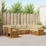 Seturi de canapele 9 pcs Natural și Bej Lemn Solid de Acacia GartenMobel Dekor