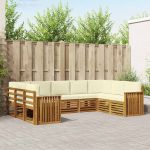 Seturi de canapele 9 pcs Natural și Crem Lemn Solid de Acacia GartenMobel Dekor
