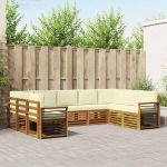 Seturi de canapele 9 pcs Natural și Crem Lemn Solid de Acacia GartenMobel Dekor