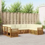 Seturi de canapele 9 pcs Natural și Crem Lemn Solid de Acacia GartenMobel Dekor