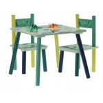 Set mobilier copii, model dinozaur, albastru si verde, lemn + MDF, 50x50x42 cm, Chomik GartenVIP DiyLine