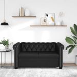 Canapea Chesterfield cu 2 locuri, piele artificială, negru  GartenMobel Dekor