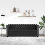 Canapea Chesterfield cu 3 locuri, piele artificială, negru   GartenMobel Dekor