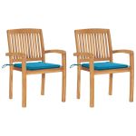Scaune de grădină cu perne albastre, 2 buc., lemn masiv de tec GartenMobel Dekor