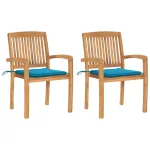 Scaune de grădină cu perne albastre, 2 buc., lemn masiv de tec GartenMobel Dekor