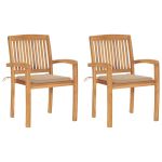Scaune de grădină cu perne bej, 2 buc., lemn masiv de tec GartenMobel Dekor