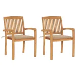 Scaune de grădină cu perne bej, 2 buc., lemn masiv de tec GartenMobel Dekor