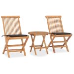 Set mobilier exterior pliabil cu perne, 3 piese, lemn masiv tec GartenMobel Dekor